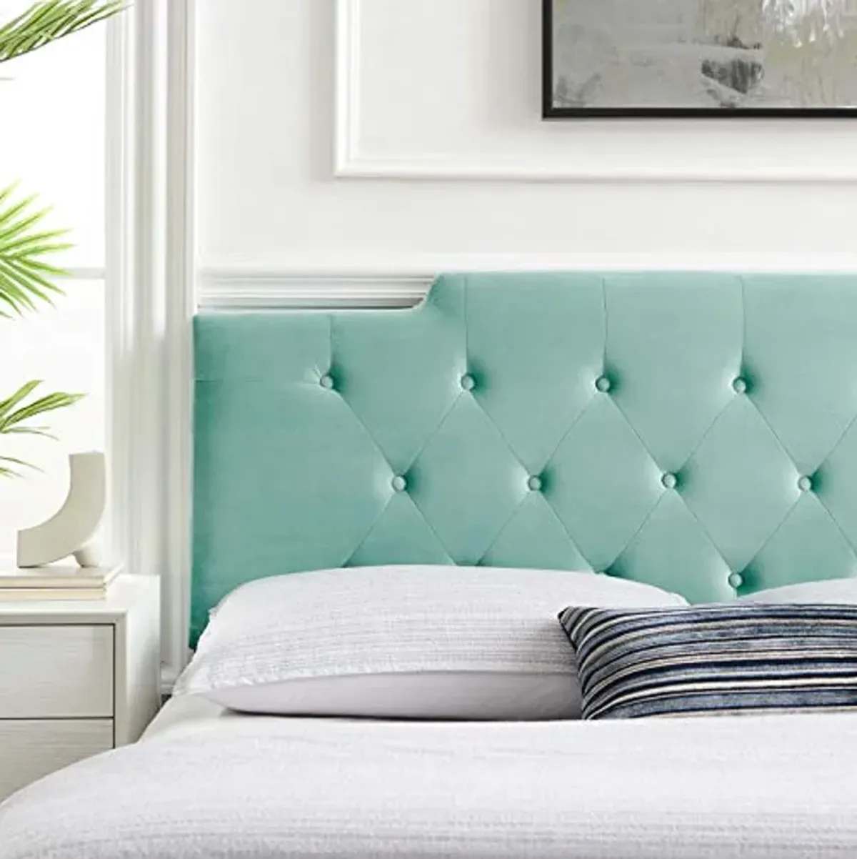 Modway Juliet Tufted Performance Velvet Twin Headboard in Mint, California King