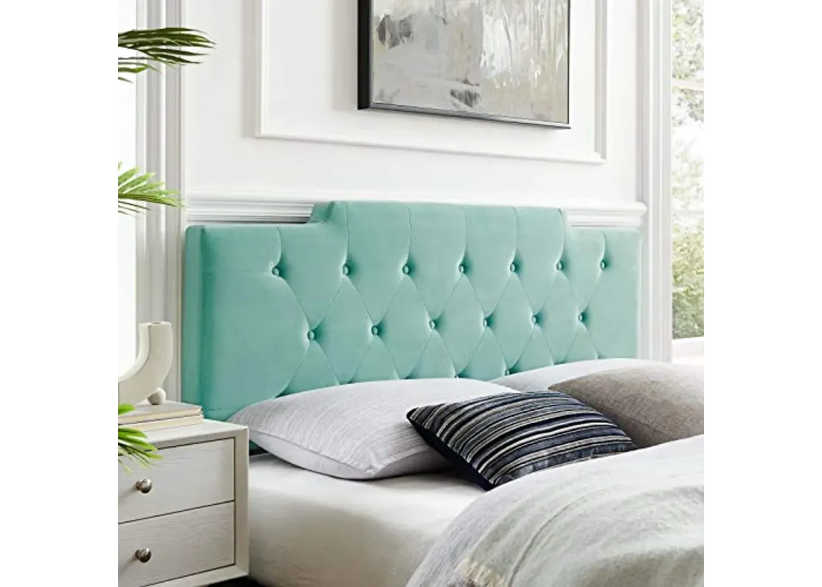 Modway Juliet Tufted Performance Velvet Twin Headboard in Mint, California King