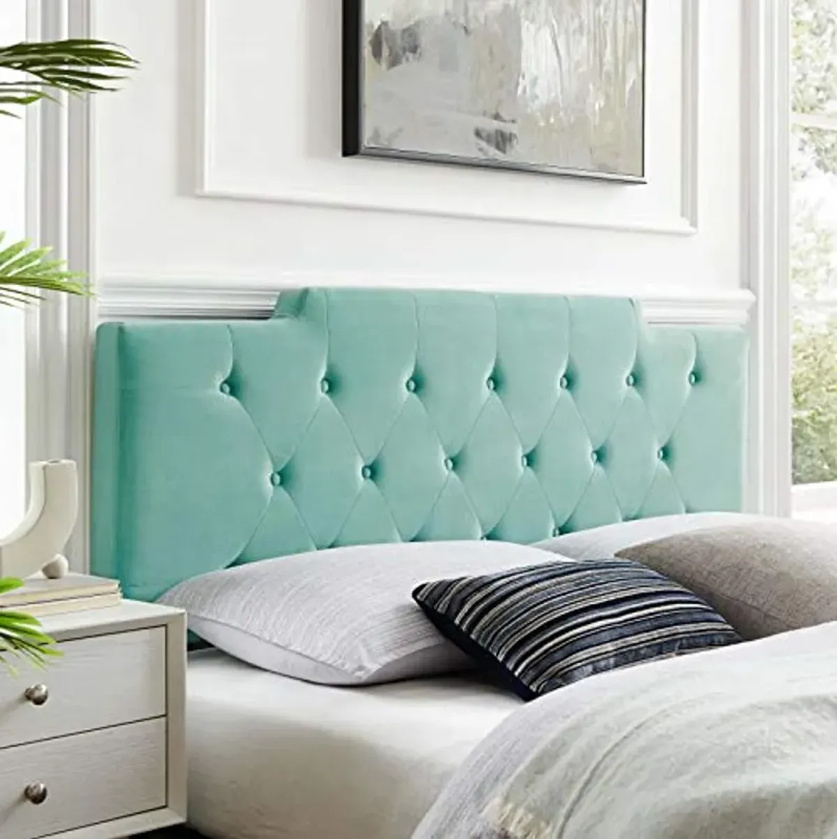 Modway Juliet Tufted Performance Velvet Twin Headboard in Mint, California King