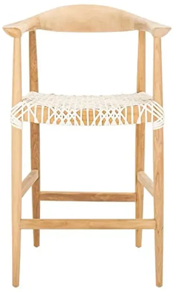 SAFAVIEH Home Collection Bandelier Natural Teak and White Leather Counter Stool