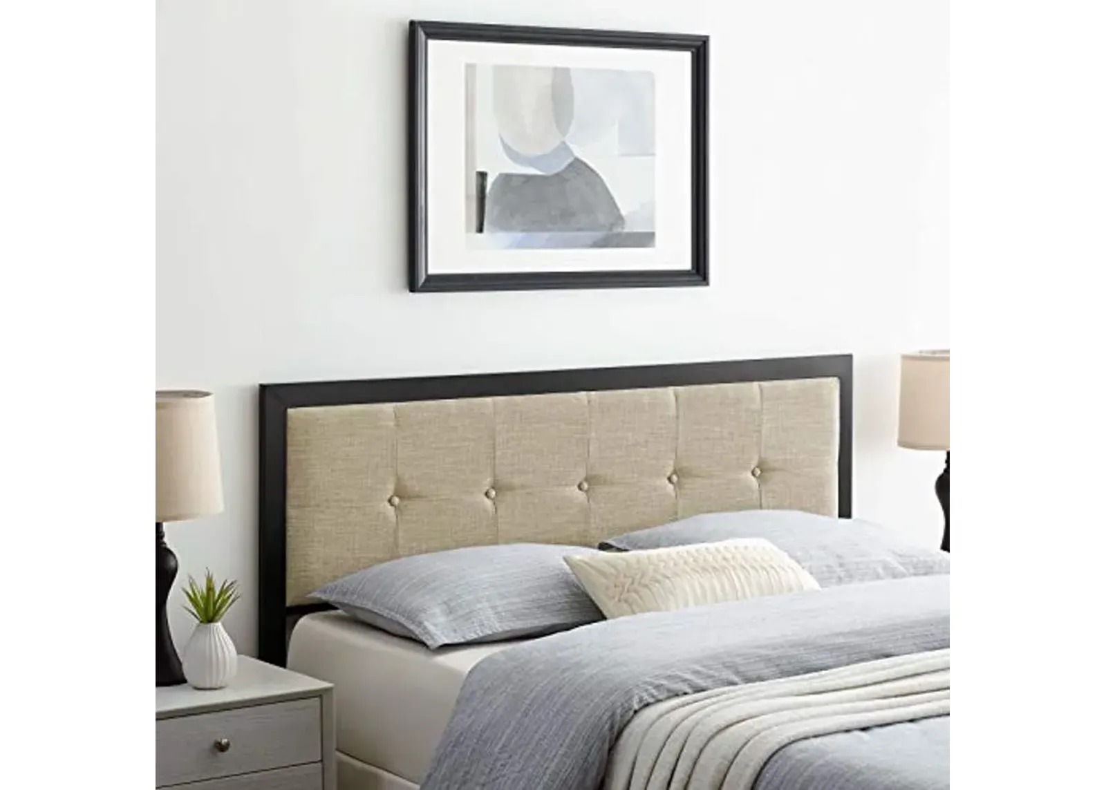 Modway MOD-6174I Teagan Tufted Fabric Full Headboard in Black Beige