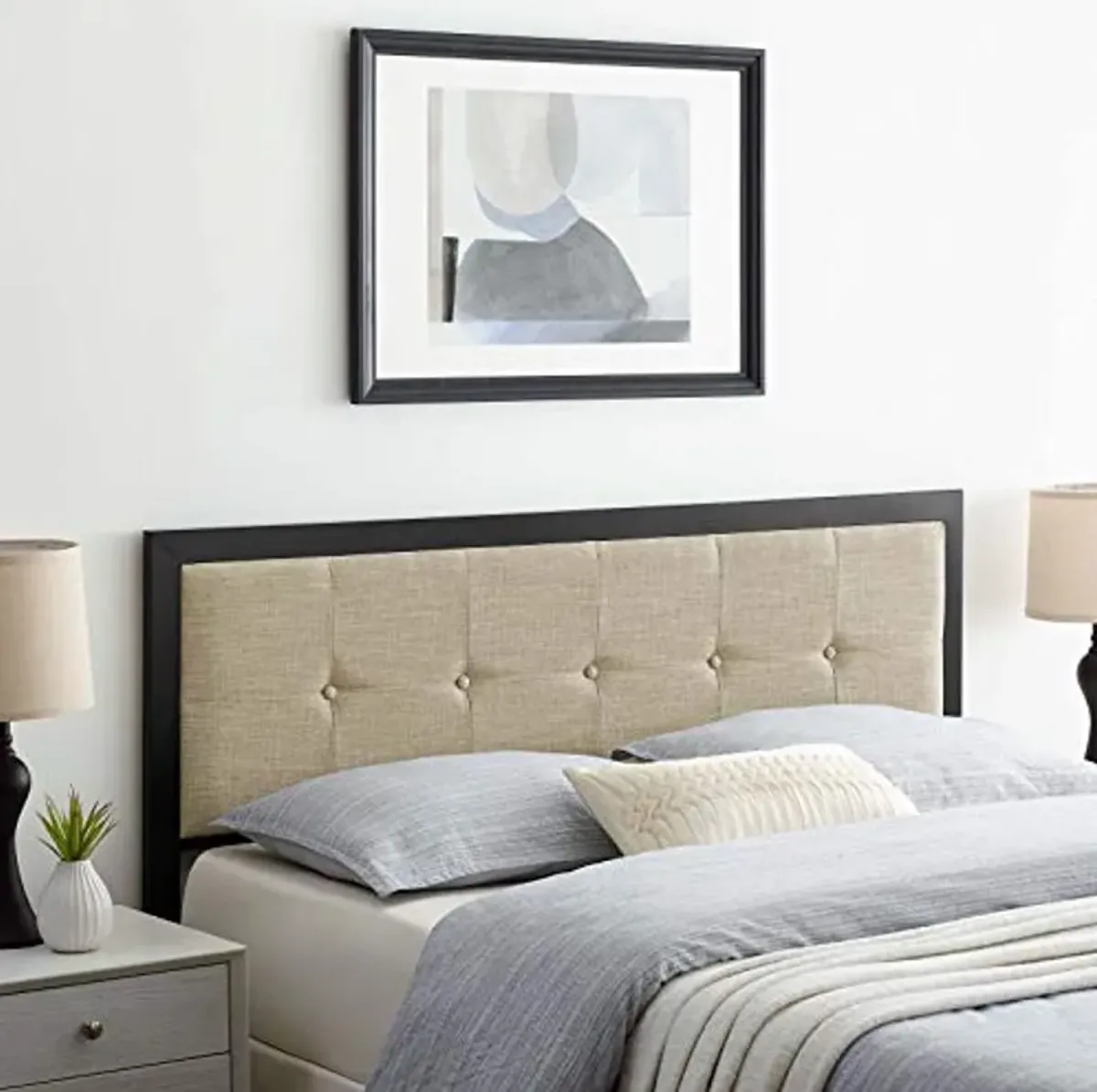 Modway MOD-6174I Teagan Tufted Fabric Full Headboard in Black Beige