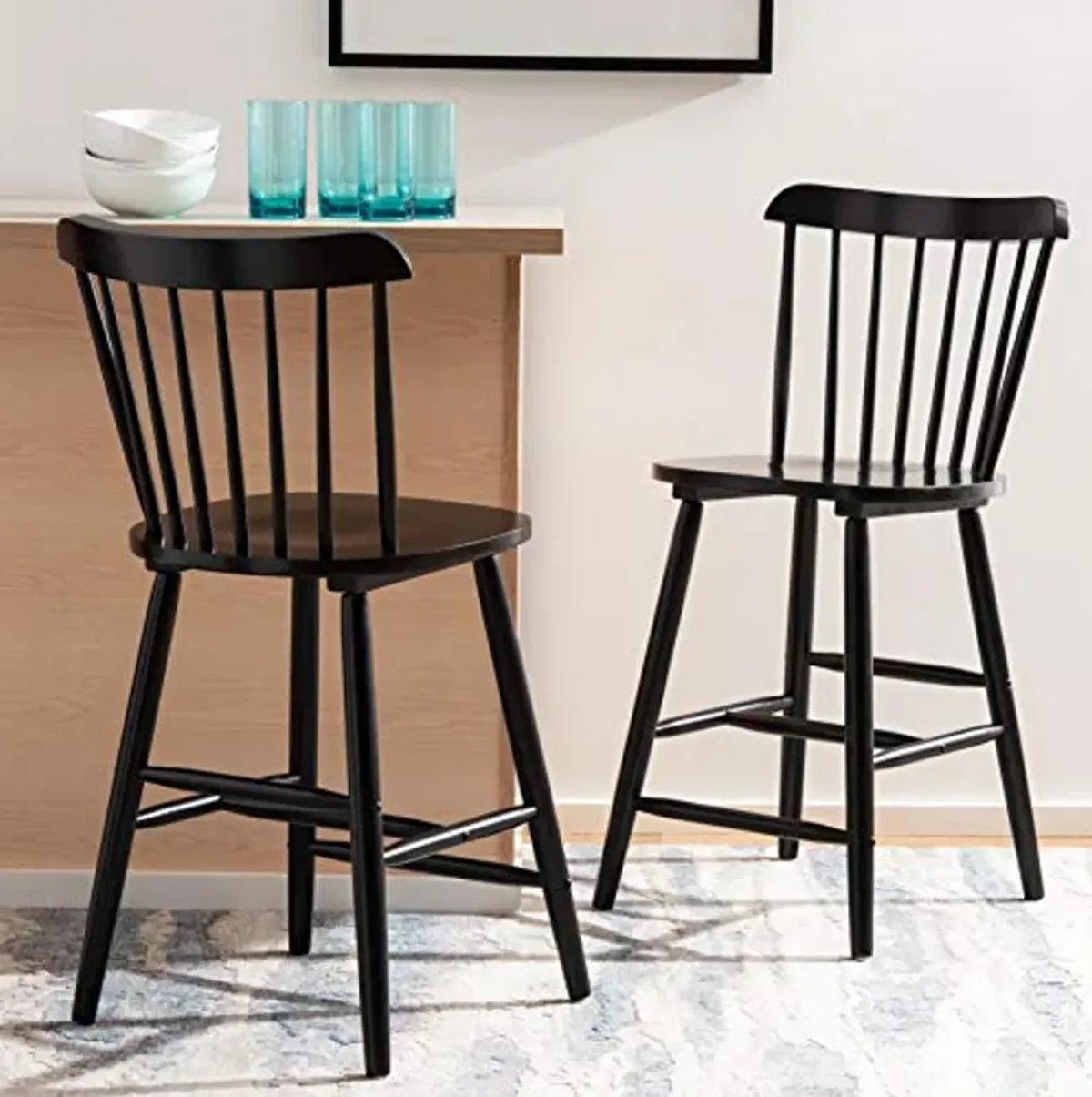 Safavieh Home Collection Galena Spindle Back Black Counter 24-inch Stool (Set of 2)