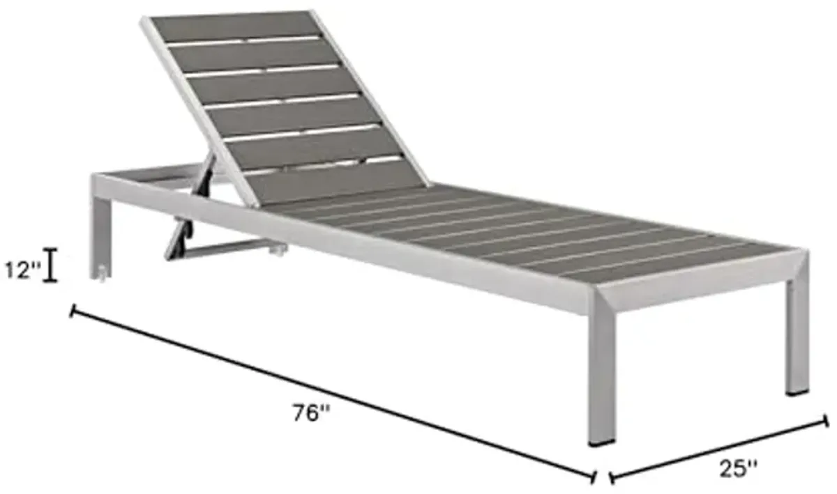 Modway EEI-4502-SLV-NAV Shore Outdoor Patio Aluminum Chaise with Cushions, Silver Navy