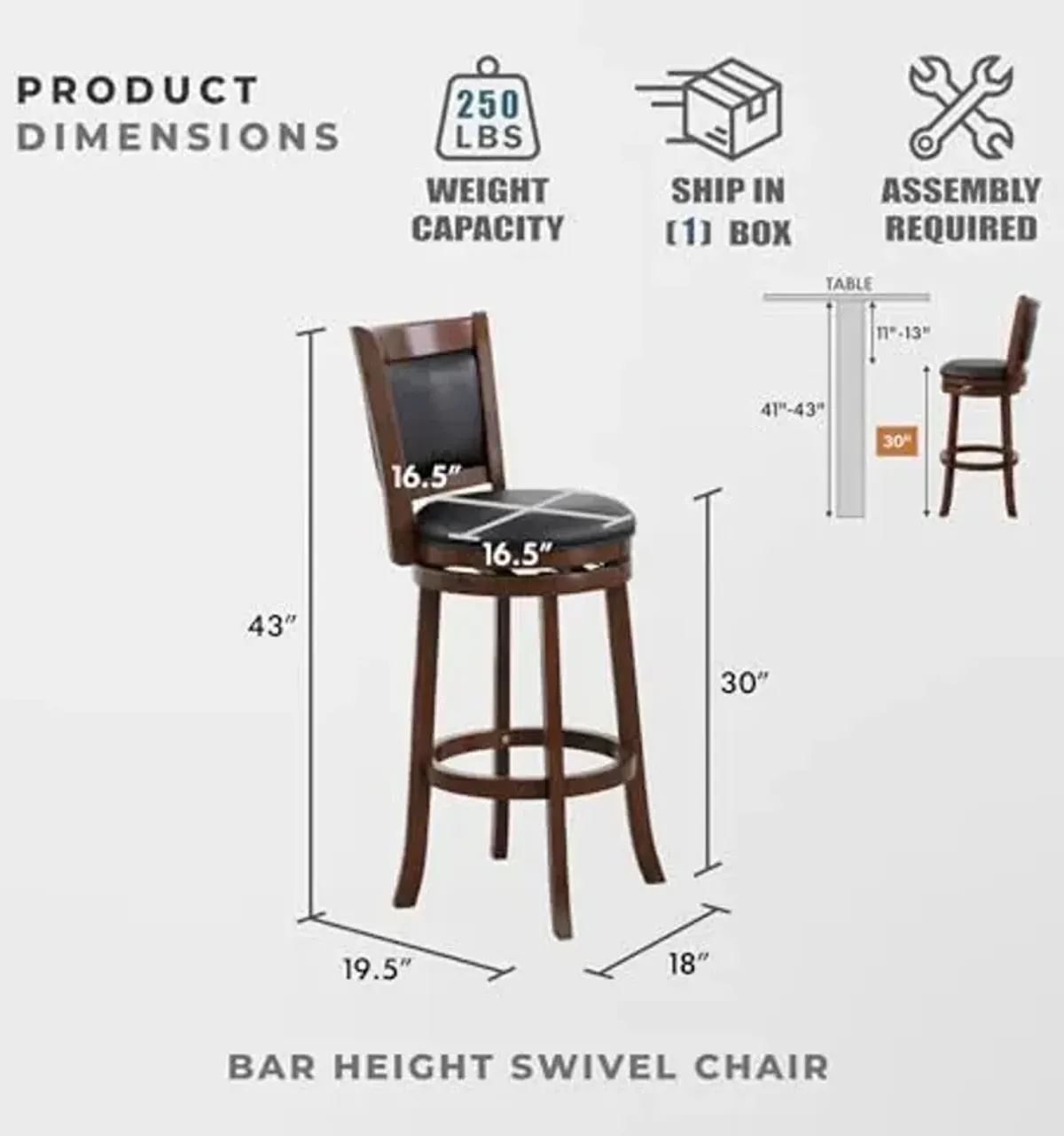 Lexicon Eschete Solid Back Swivel Bar Stool, 30" SH, Dark Cherry