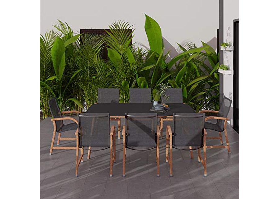 Amazonia Barrington 9-Piece Outdoor Rectangular Dining Table Set | Eucalyptus Wood | Ideal for Patio and Indoors