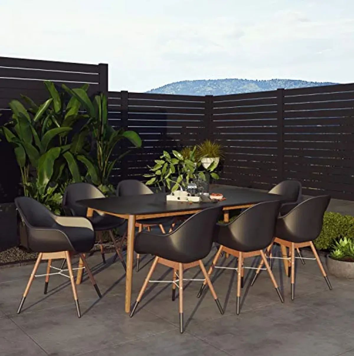 Amazonia Niles 9-Piece Outdoor Rectangular Dining Table Set | Eucalyptus Wood | Ideal for Patio and Indoors