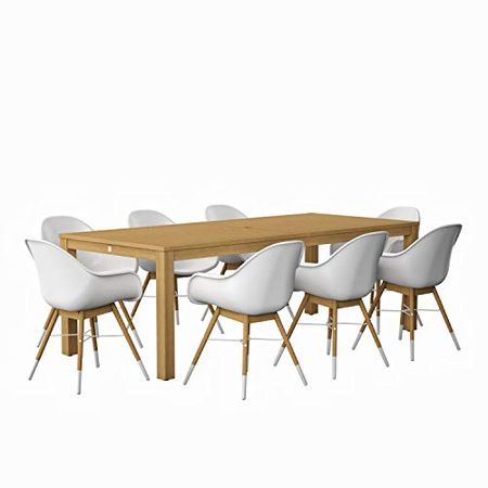Amazonia Cicero 9-Piece Outdoor Rectangular Dining Table Set | Teak Finish | Ideal for Patio and Indoors