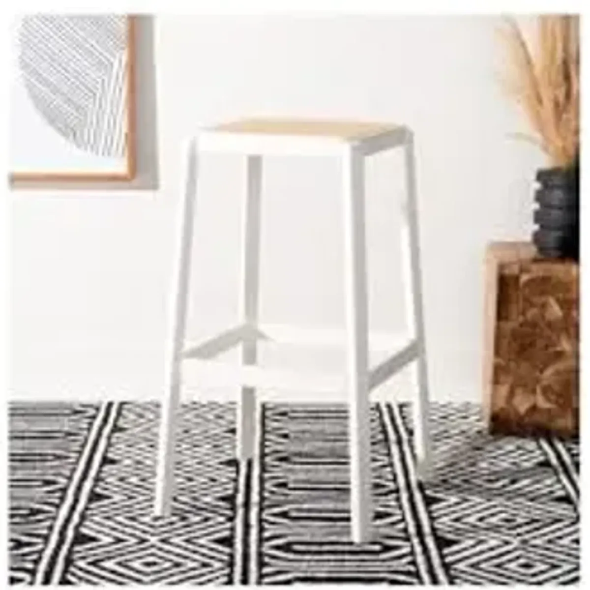 SAFAVIEH Home Collection Silus White and Natural Backless Cane 30-inch Bar Stool