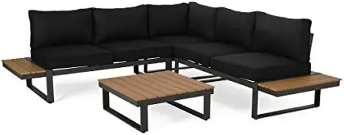 Christopher Knight Home Stacy Outdoor Aluminum V-Shaped 5 Seater Sofa Set with Cushions, Dark Gray, Gray, and Natural