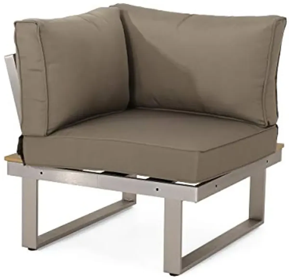 Christopher Knight Home Stacy Outdoor Aluminum V-Shaped 5 Seater Sofa Set with Cushions, Silver + Natural + Khaki