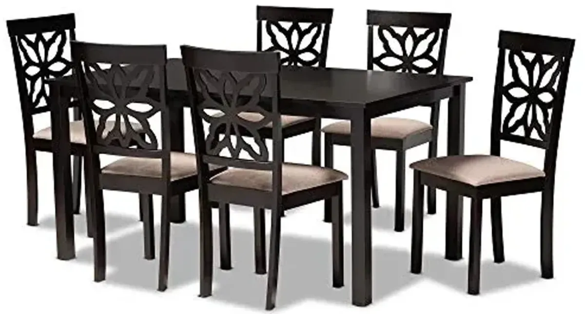Baxton Studio Dallas Modern and Contemporary Sand Fabric Upholstered and Dark Brown Finished Wood 7-Piece Dining Set