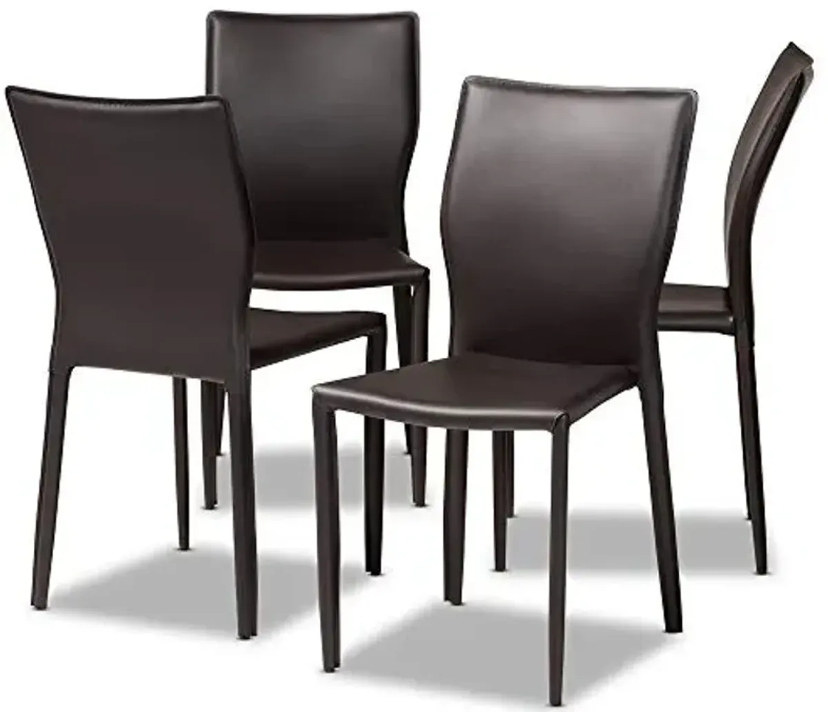 Baxton Studio Heidi Modern and Contemporary Dark Brown Faux Leather Upholstered 4-Piece Dining Chair Set