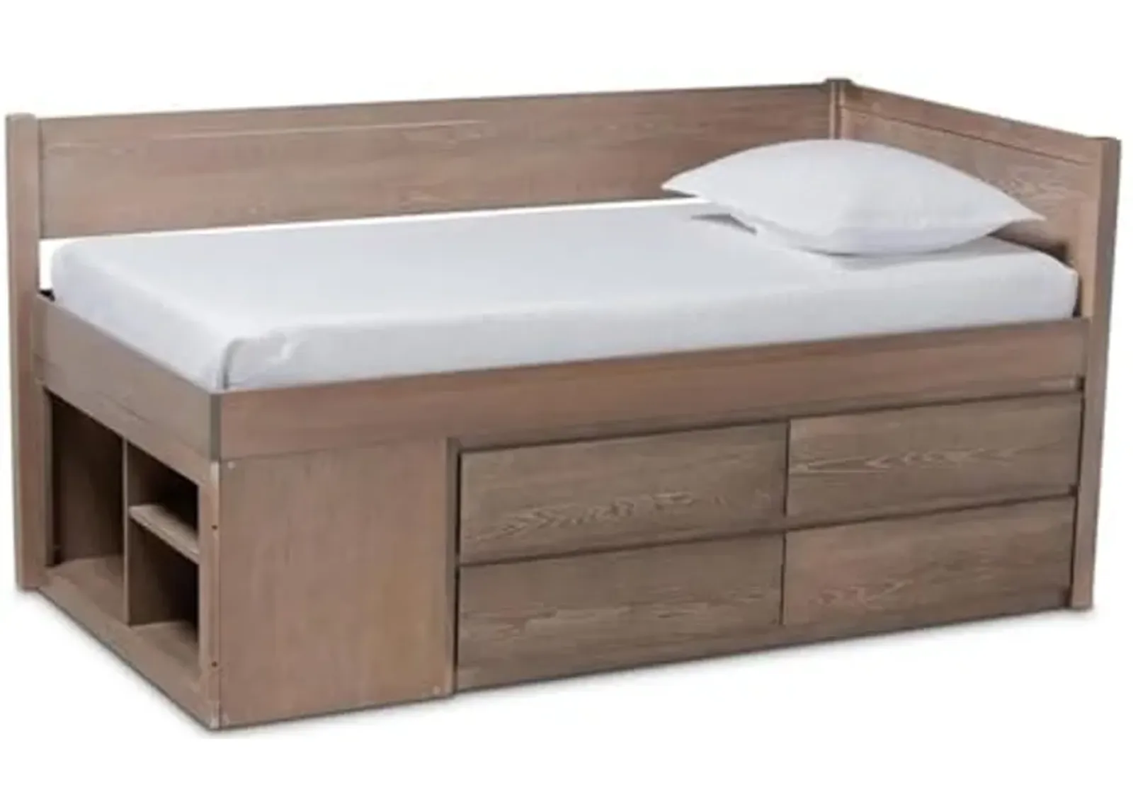 Baxton Studio Levon Antique Oak Finished Wood 4-Drawer Twin Size Storage Bed