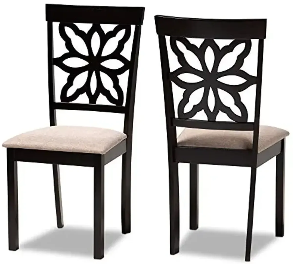 Baxton Studio Samwell Modern and Contemporary Sand Fabric Upholstered and Dark Brown Finished Wood 2-Piece Dining Chair Set