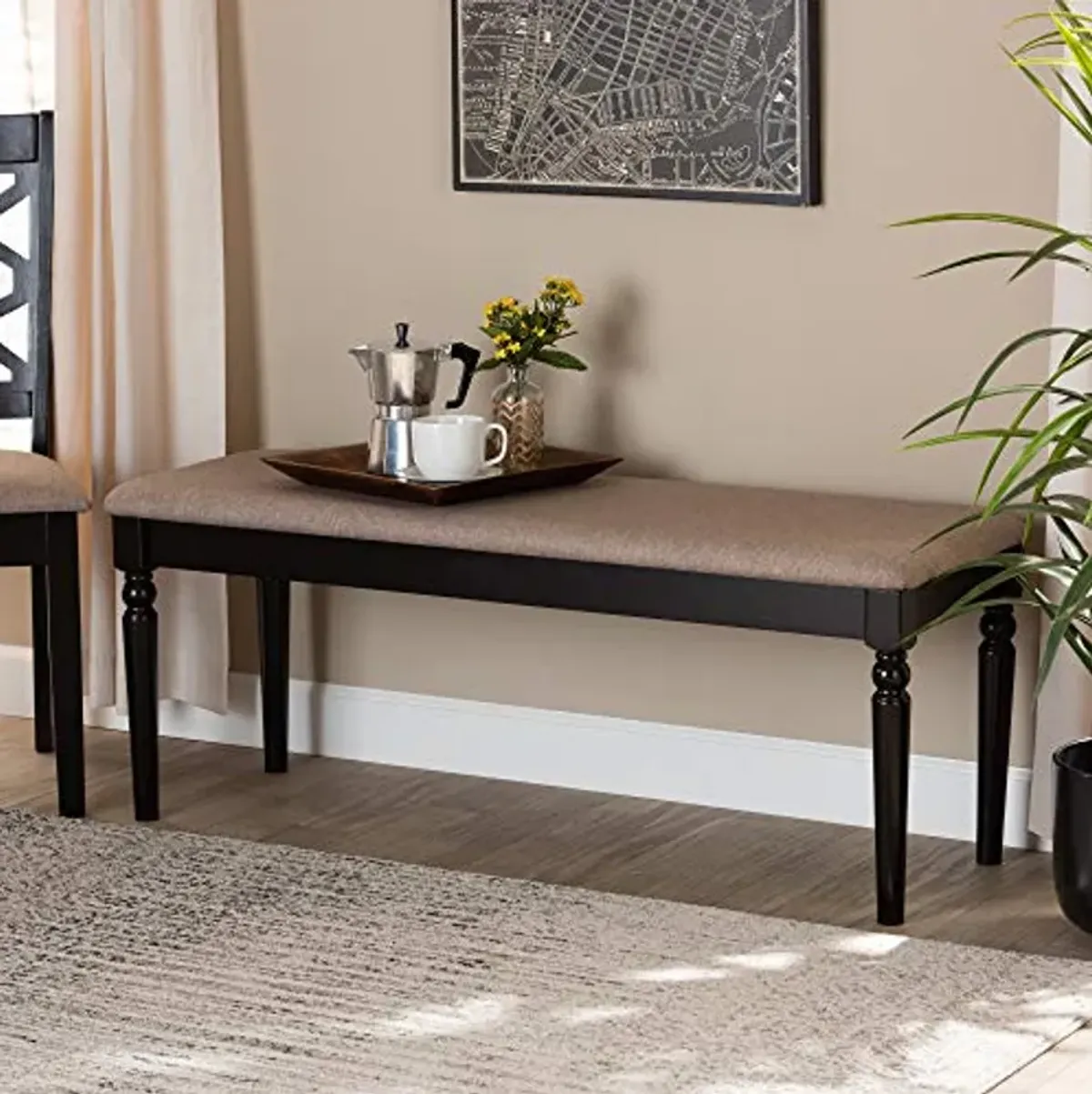 Baxton Studio Giovanni Modern and Contemporary Sand Fabric Upholstered and Dark Brown Finished Wood Dining Bench