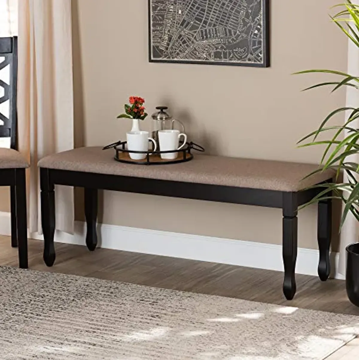 Baxton Studio Corey Modern and Contemporary Sand Fabric Upholstered and Dark Brown Finished Wood Dining Bench