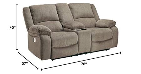 Signature Design by Ashley Draycoll Contemporary Adjustable Power Double Reclining Loveseat with Center Console, Light Brown