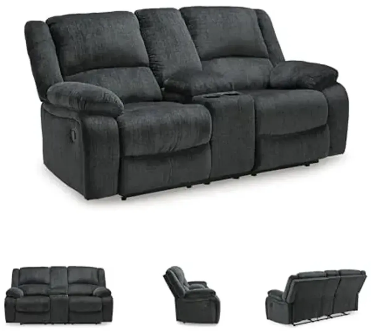 Signature Design by Ashley Draycoll Contemporary Double Reclining Manual Loveseat with Center Console, Dark Gray