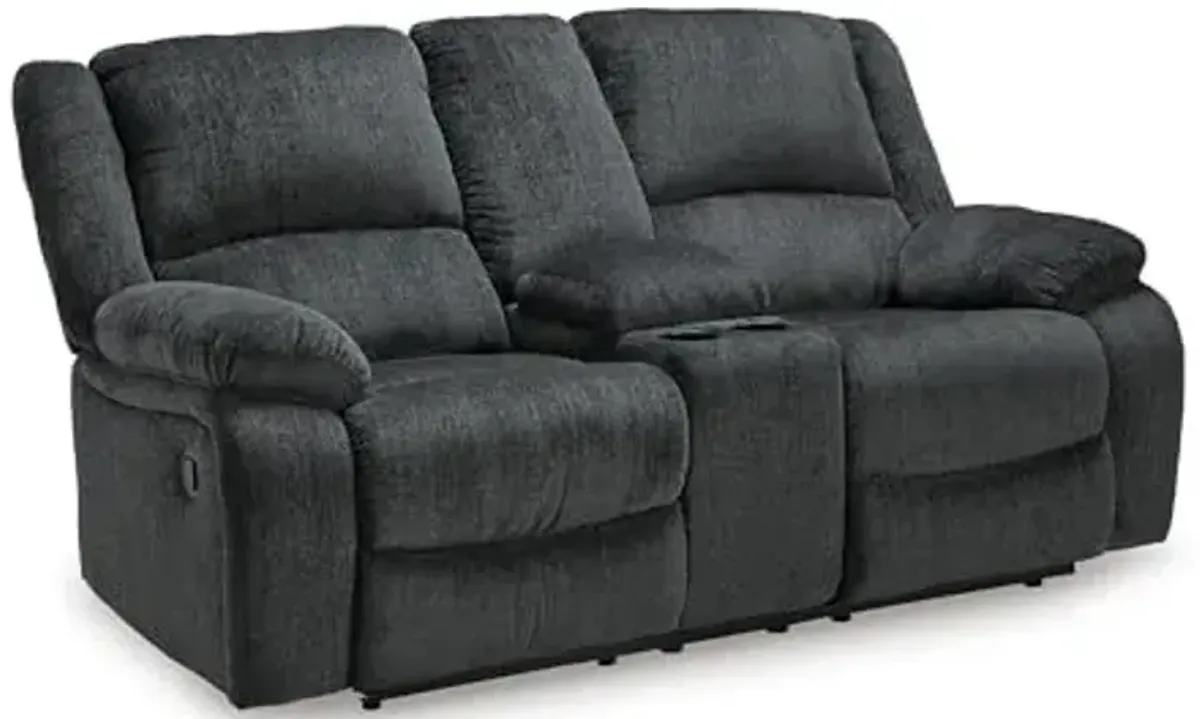 Signature Design by Ashley Draycoll Contemporary Double Reclining Manual Loveseat with Center Console, Dark Gray