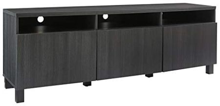 Signature Design by Ashley Yarlow Urban TV Stand Fits TVs up to 68" with 3 Cabinet Doors and Adjustable Storage Shelves, Black