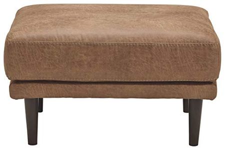 Signature Design by Ashley Arroyo Mid Century Modern Faux Leather Ottoman, Caramel Brown