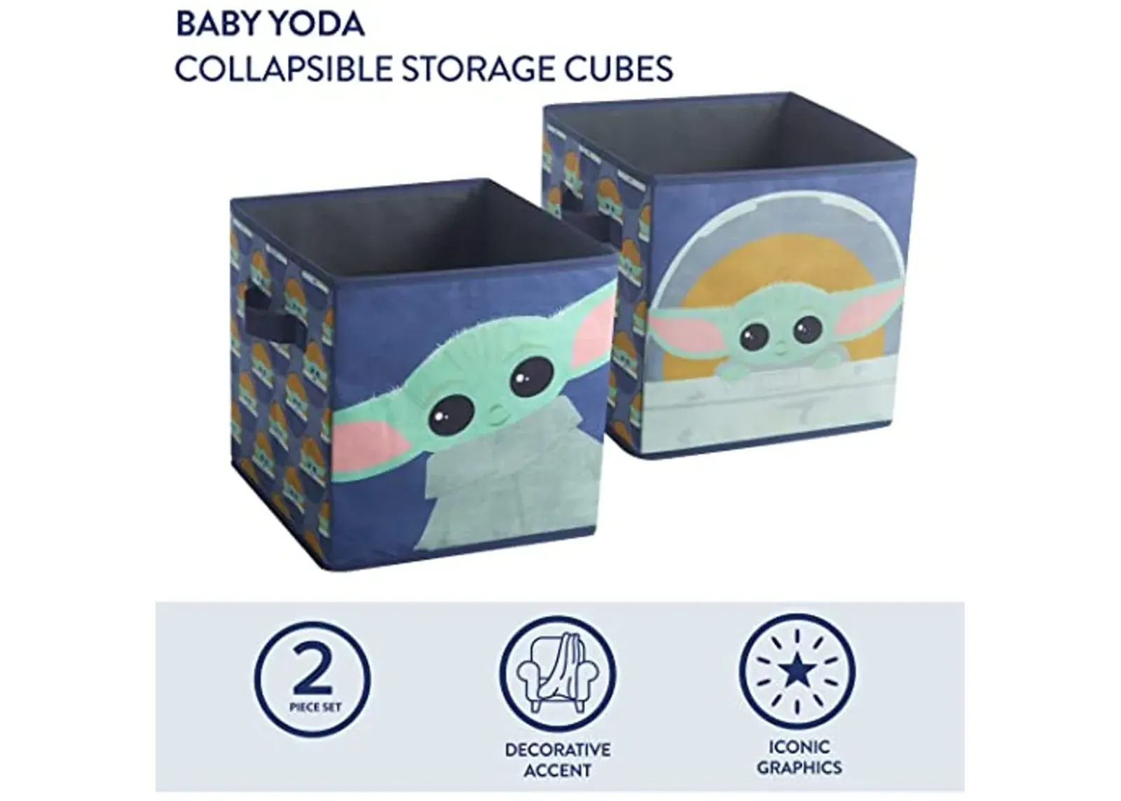 Idea Nuova Star Wars The Mandalorian,The Child Set of 2 Durable Storage Cubes with Handles