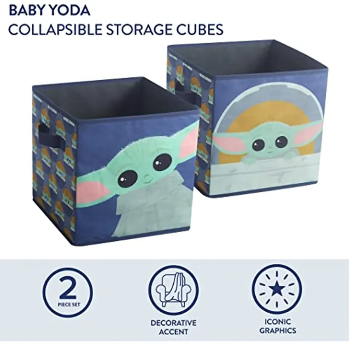 Idea Nuova Star Wars The Mandalorian,The Child Set of 2 Durable Storage Cubes with Handles