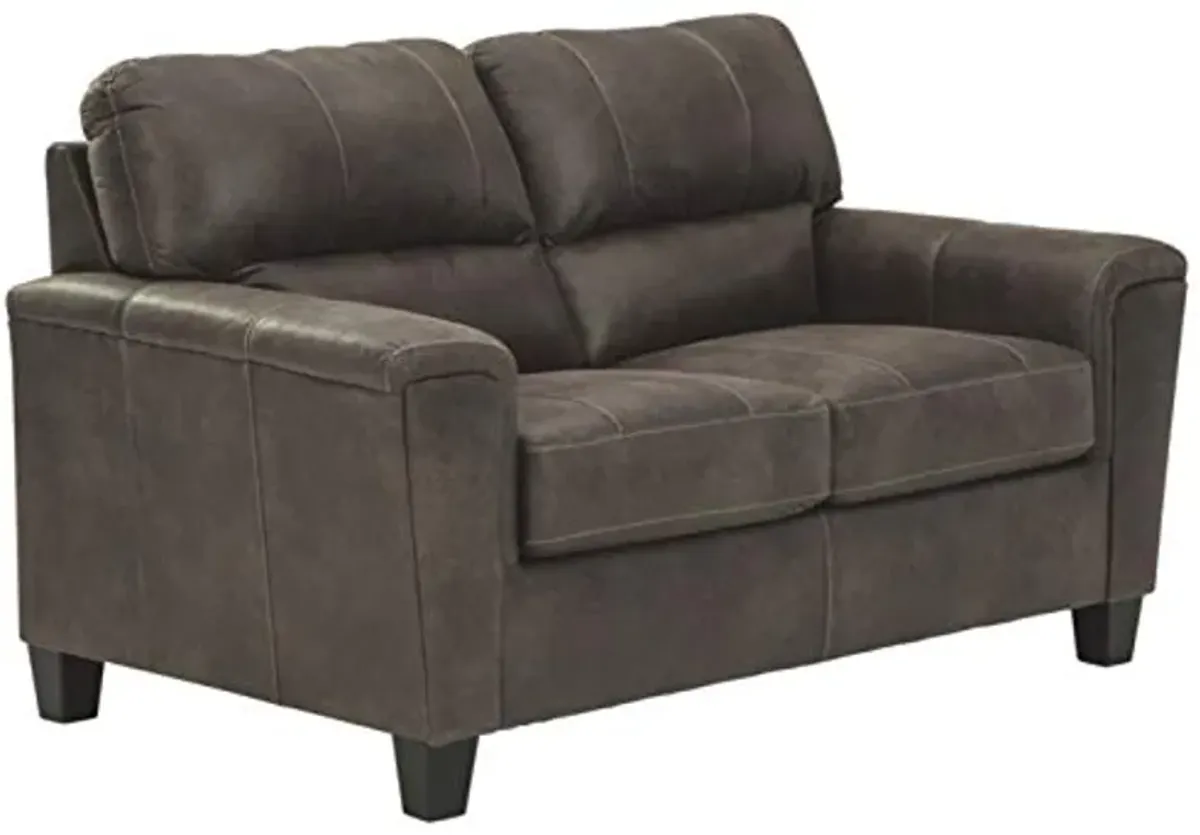 Signature Design by Ashley Navi Faux Leather Modern Loveseat, Gray