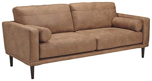 Signature Design by Ashley Arroyo Mid Century Modern Faux Leather Sofa, Caramel Brown