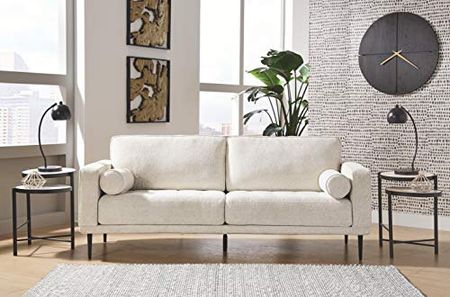 Signature Design by Ashley Caladeron Mid-Century Modern Chenille Sofa, Off-White
