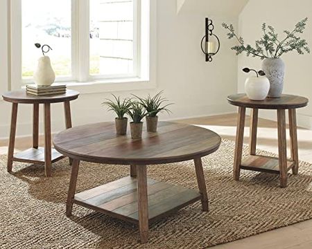 Signature Design by Ashley Raebecki 3-Piece Rustic Table Set, Includes Coffee Table and 2 End Tables, Multi Color Plank Design