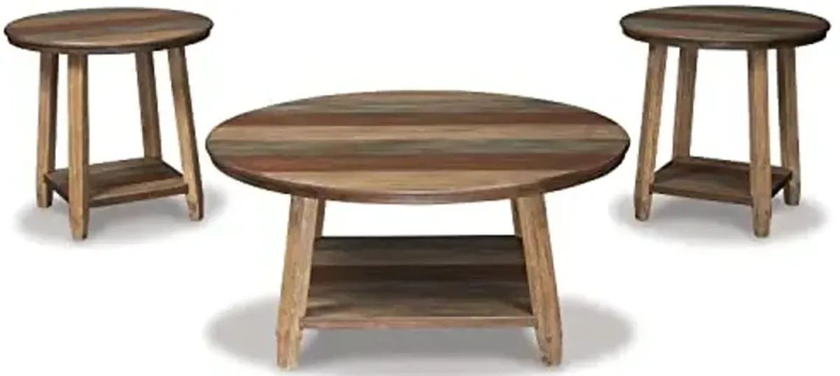 Signature Design by Ashley Raebecki 3-Piece Rustic Table Set, Includes Coffee Table and 2 End Tables, Multi Color Plank Design