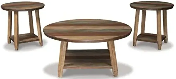 Signature Design by Ashley Raebecki 3-Piece Rustic Table Set, Includes Coffee Table and 2 End Tables, Multi Color Plank Design