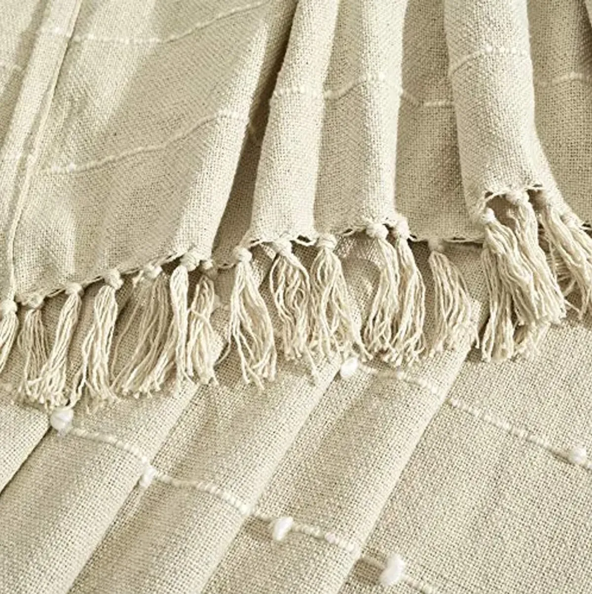 Lush Decor Boho Tufted Cotton Woven Tassel Fringe Throw Blanket, Neutral