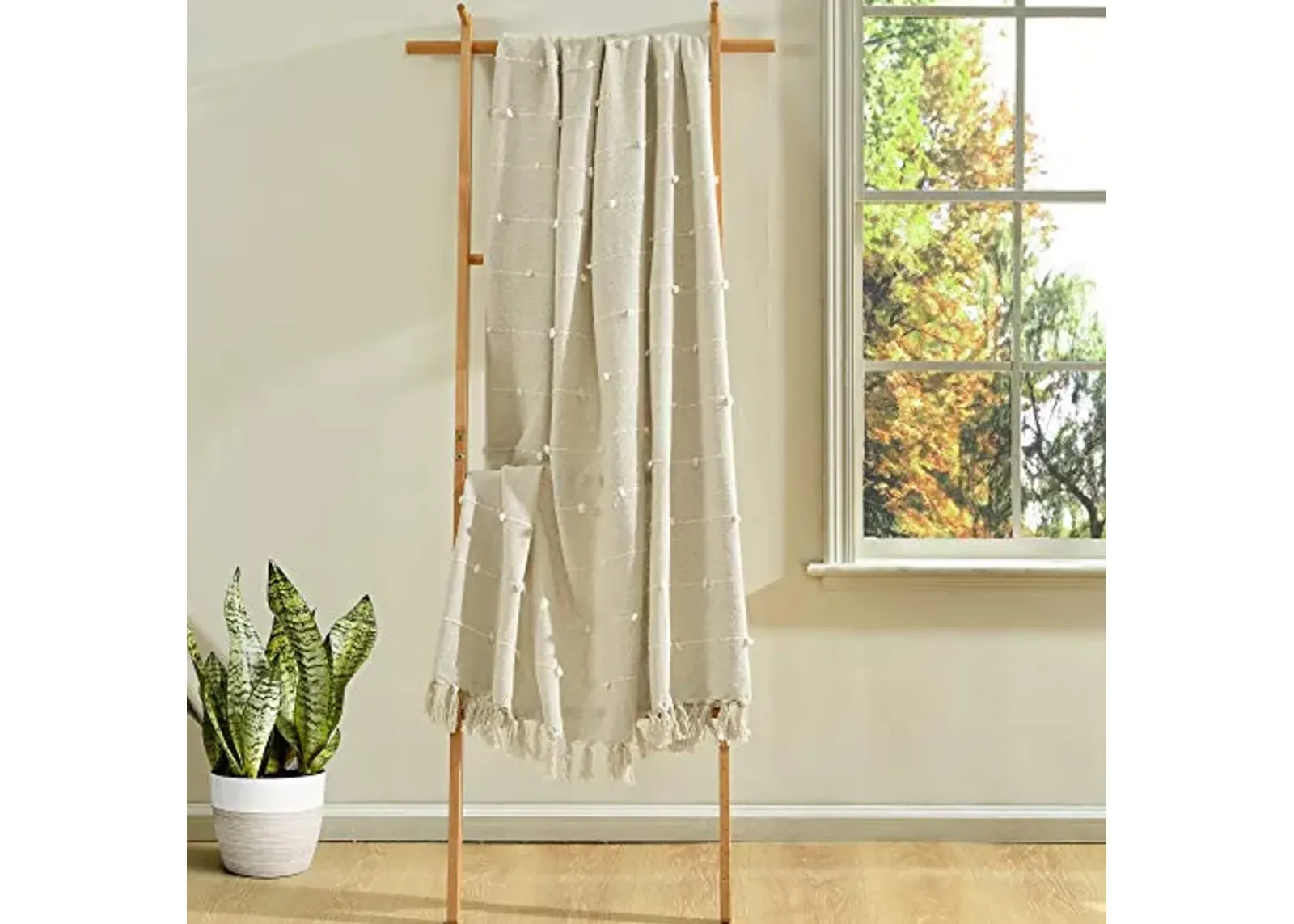 Lush Decor Boho Tufted Cotton Woven Tassel Fringe Throw Blanket, Neutral