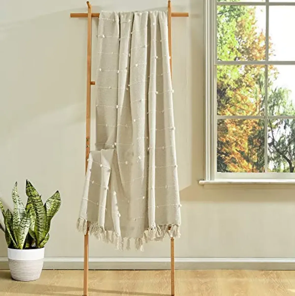 Lush Decor Boho Tufted Cotton Woven Tassel Fringe Throw Blanket, Neutral