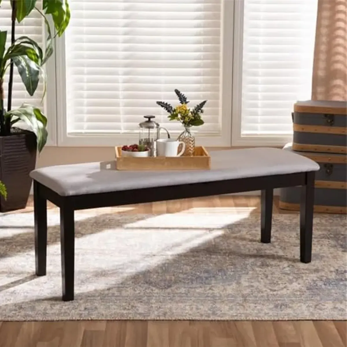 Baxton Studio Teresa Modern and Contemporary Transitional Grey Fabric Upholstered and Dark Brown Finished Wood Dining Bench