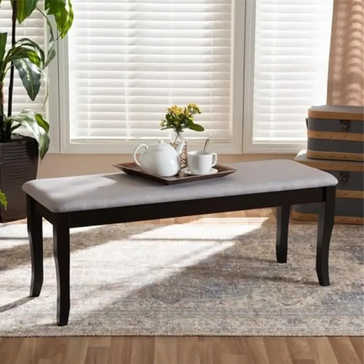 Baxton Studio Cornelie Modern and Contemporary Transitional Grey Fabric Upholstered and Dark Brown Finished Wood Dining Bench