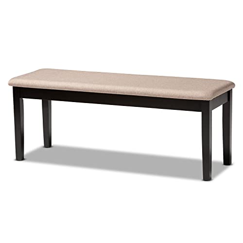 Baxton Studio Teresa Modern and Contemporary Transitional Sand Fabric Upholstered and Dark Brown Finished Wood Dining Bench