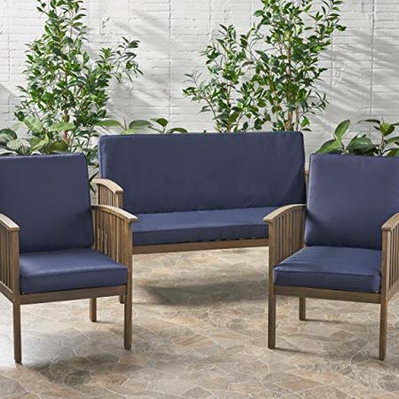 Christopher Knight Home Gavin Outdoor Water Resistant Fabric Loveseat and Club Chair Cushions, Navy Blue