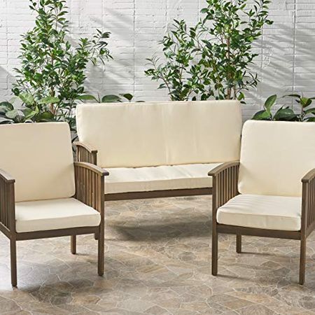 Christopher Knight Home Gavin Outdoor Water Resistant Fabric Loveseat and Club Chair Cushions, Cream