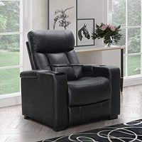 Abbyson Living Faux Leather Upholstered Power Recliner with Side Table Theater Armchair, Black