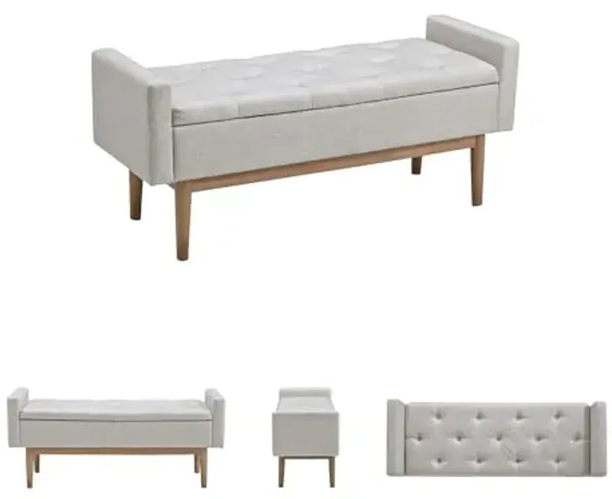 Signature Design by Ashley Briarson Tufted Upholstered Accent Bench with Storage, Beige & Brown
