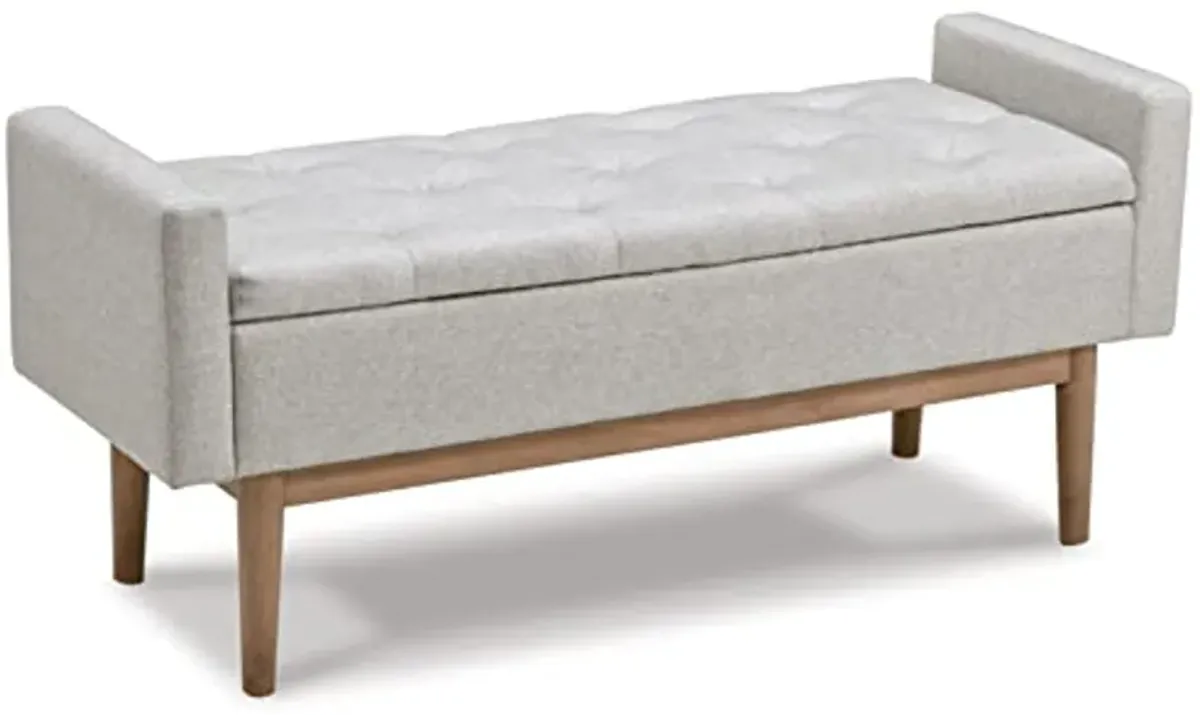 Signature Design by Ashley Briarson Tufted Upholstered Accent Bench with Storage, Beige & Brown