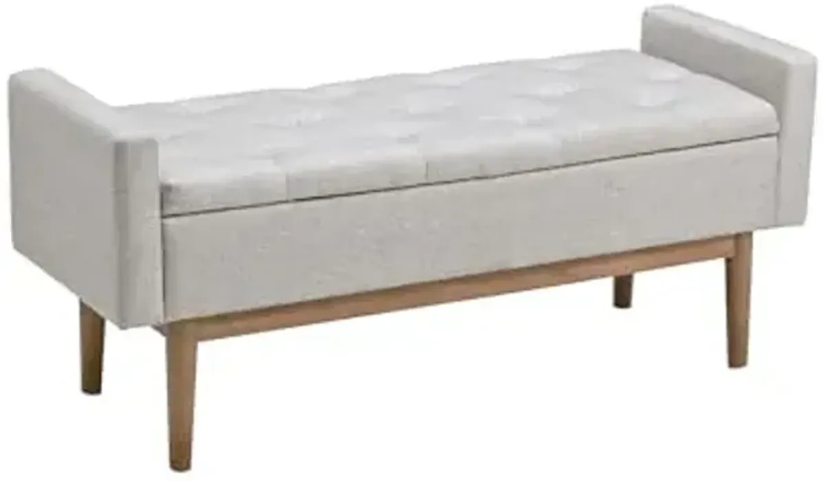 Signature Design by Ashley Briarson Tufted Upholstered Accent Bench with Storage, Beige & Brown