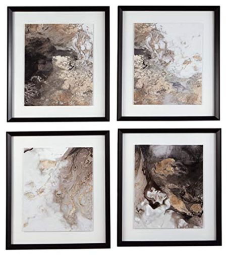Signature Design by Ashley Hallwood 4 Piece Contemporary Abstract Framed Wall Art, 24 x 28, Gray & Gold
