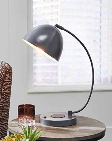 Signature Design by Ashley Austbeck Contemporary 18" Metal Desk Lamp with Wireless Charger & USB Port, Dark Gray