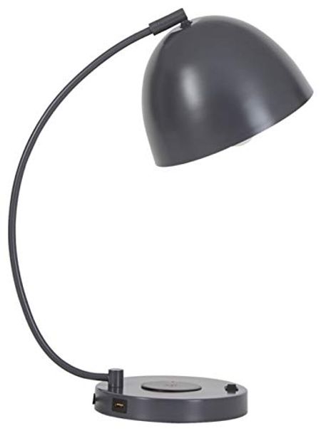Signature Design by Ashley Austbeck Contemporary 18" Metal Desk Lamp with Wireless Charger & USB Port, Dark Gray