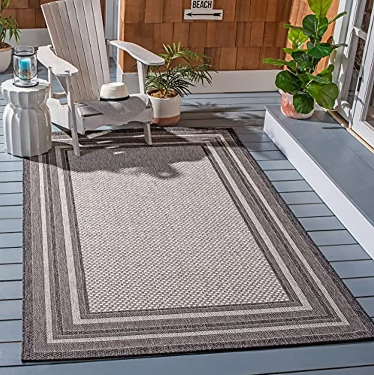 SAFAVIEH Courtyard Collection 6'7" x 9'6" Light Grey/Black CY8475 Indoor-Outdoor Waterproof Easy-Cleaning Patio Backyard Mudroom Area-Rug